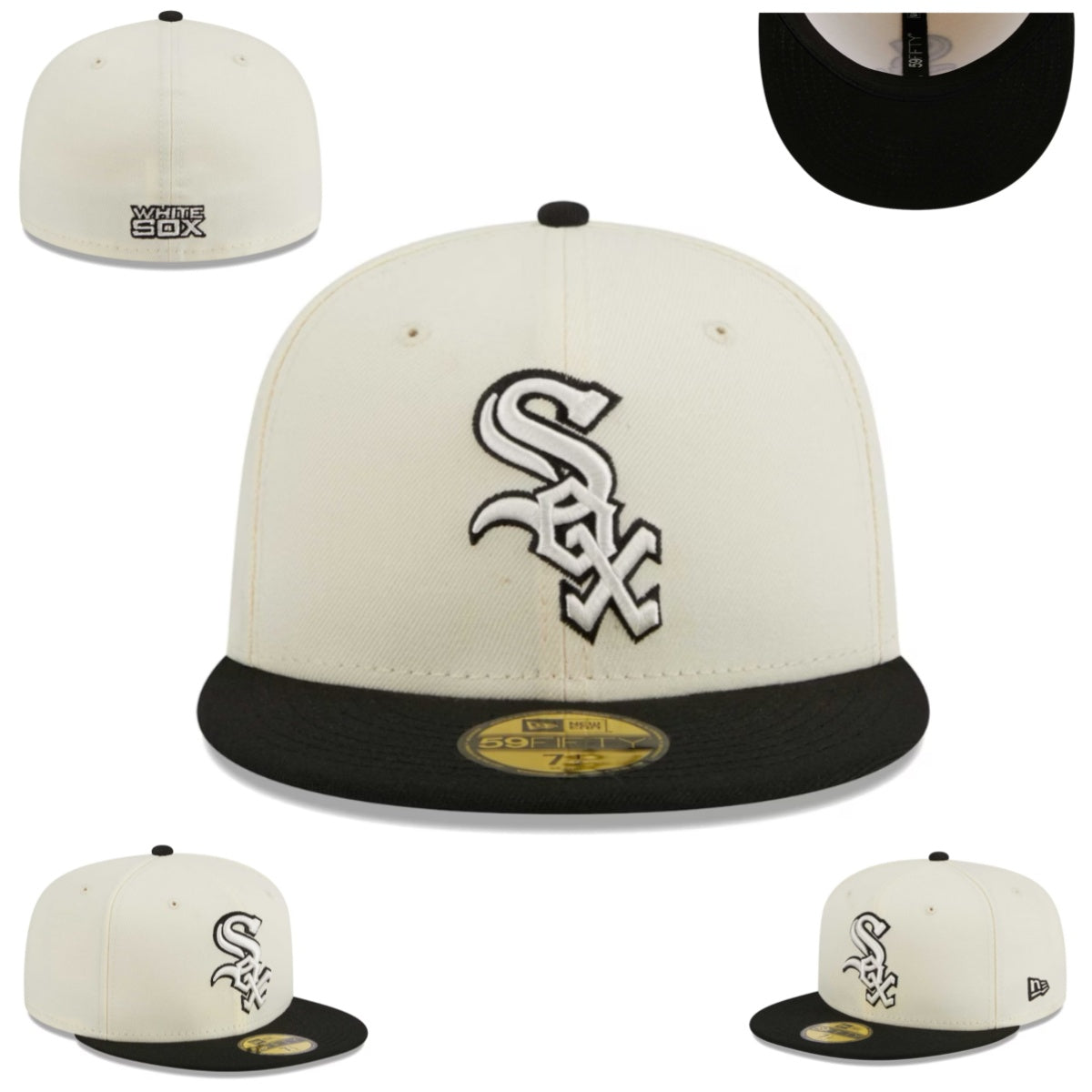 Chicago White Sox Fitted Hat with Cream Crown and Black Visor